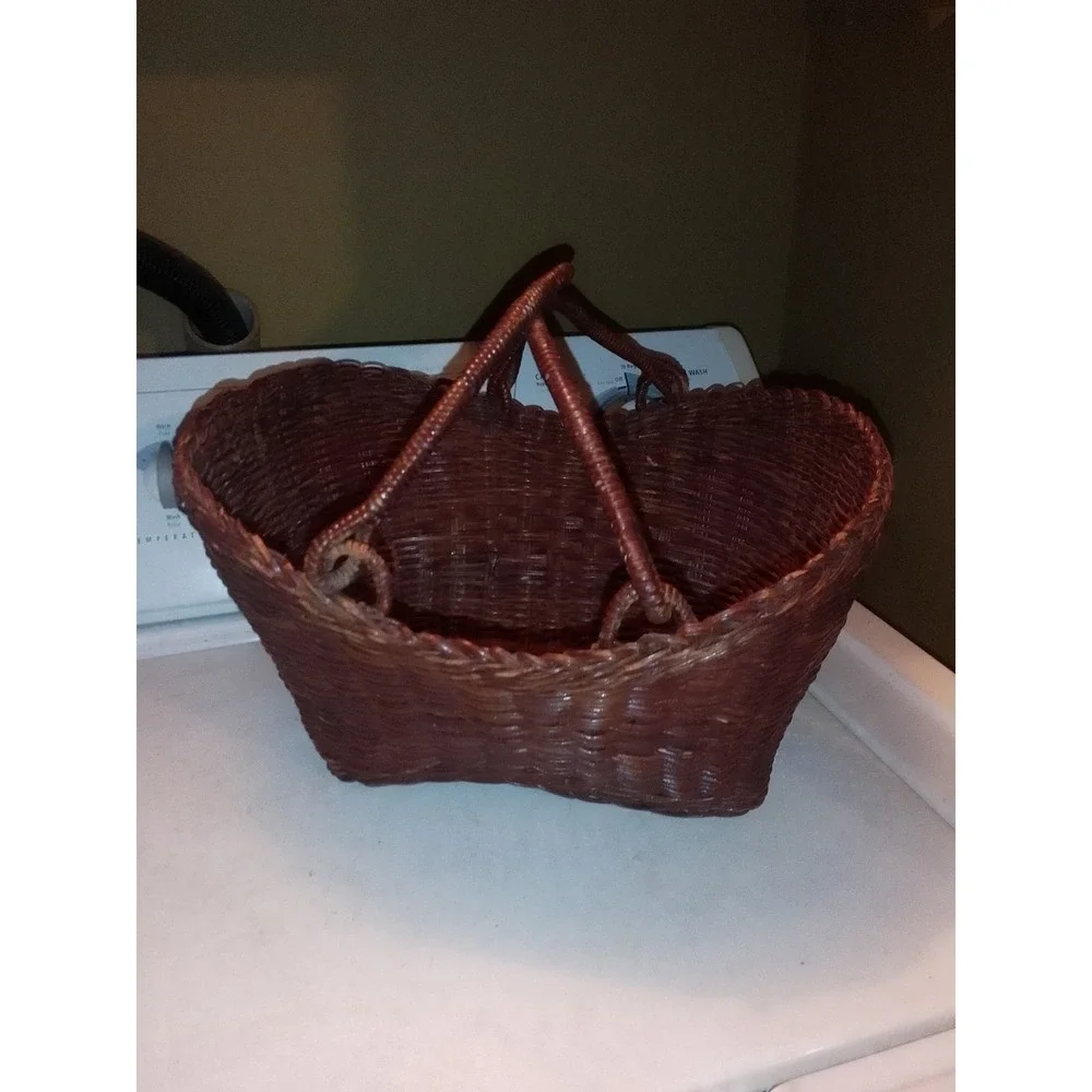 Vintage Boho Woven Rattan Wicker Basket With Handles / Gathering Basket 14